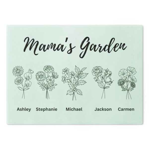 Personalized Gift for Mom with Kids Names | Mama's Garden Glass Cutting Board | Mother's Gift | Birthday Gift | Anniversary Gift