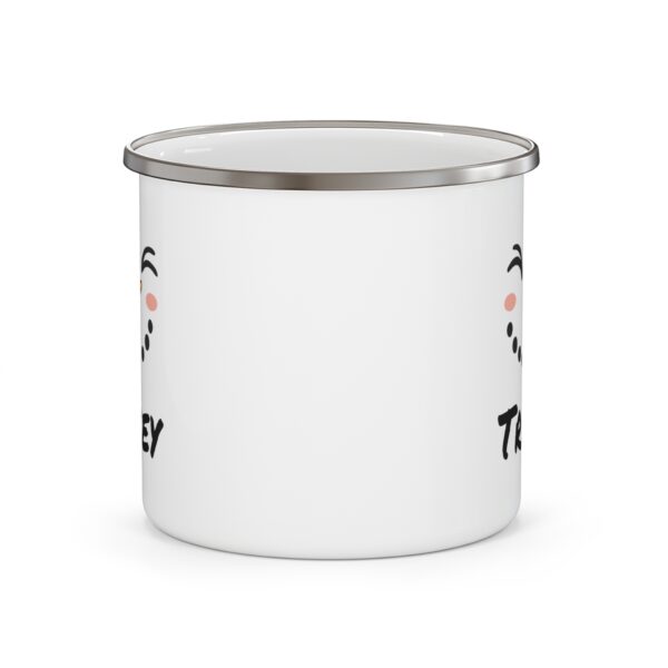 Enamel Camping Mug | Personalized Kids Hot Snowman Cup | Kids Secret Santa Hot Cocoa Cup | Happy Snowman Face Mug | Holiday Christmas