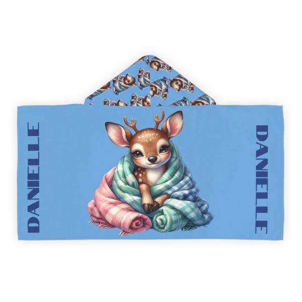 Kid's Hooded Bath Towel | Kid's Hooded Beach Towel Poncho | Cute Deer, Animal Kid's Hooded Towel Robe | Personalized (Blue)