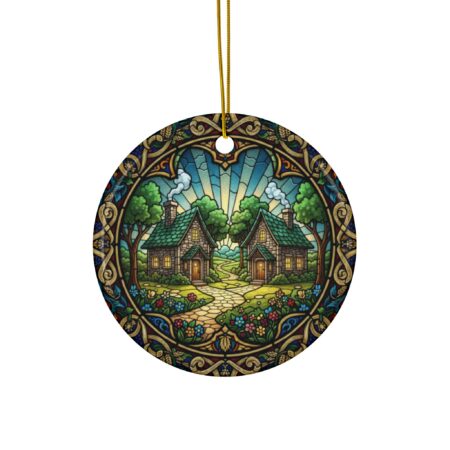 Personalized Neighbor Christmas Ornament, Neighbor Gift, Stained Glass Cottage Ornament Ceramic Ornament, White Elephant Gift