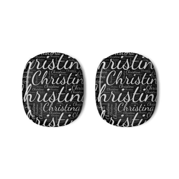 Name Script Pattern AirPod Max Cases | Personalized Monogram Ear Cup Covers, Black and white