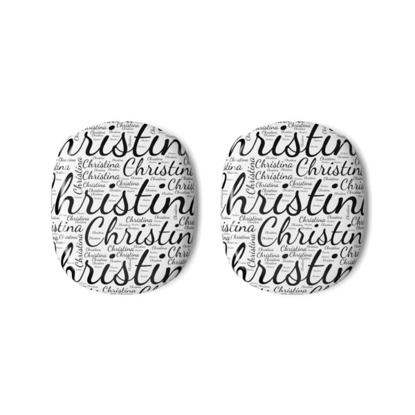 Name Script Pattern AirPod Max Cases | Personalized Monogram Ear Cup Covers, White and Black